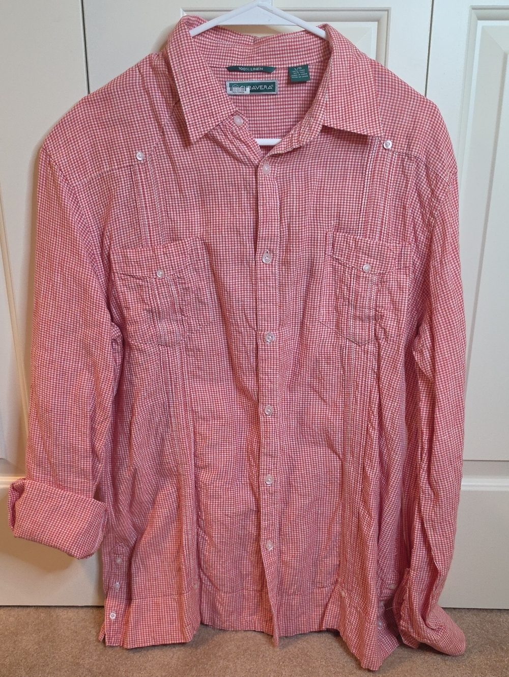 Cubavera Red and White Gingham Button-Down Shirt